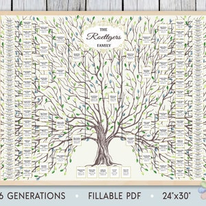 Family Tree Template for 6 Generations. Old Leafy Tree Large Roeti Family Tree. Family Tree Chart Template. Fast Edit Digital File