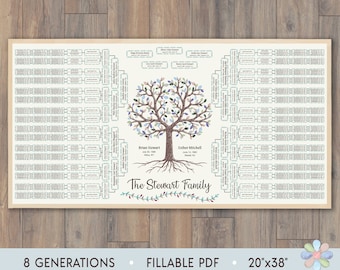 8 Generations Family Tree Template: Large Winter Tree with Roots (Fillable PDF)