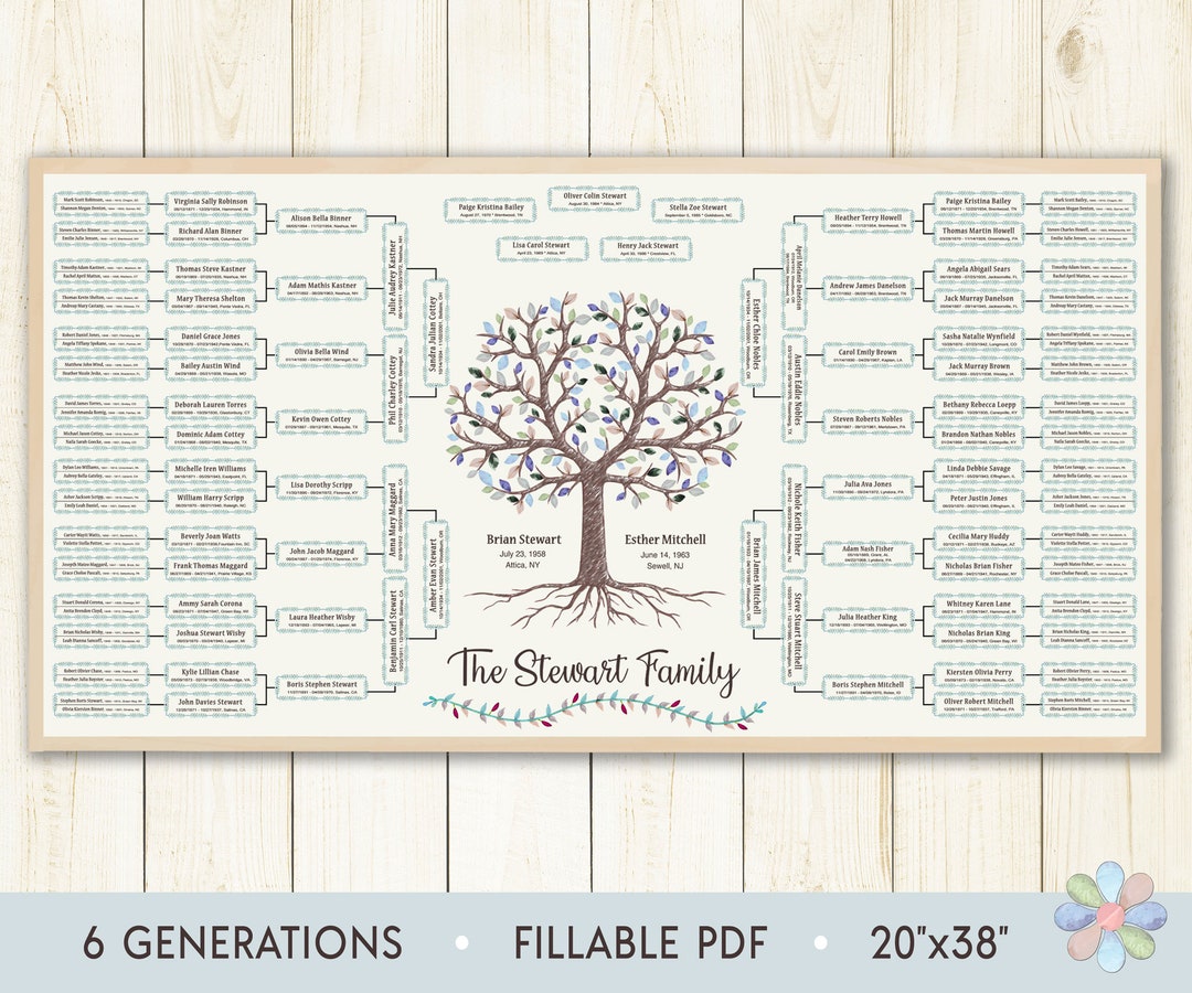Family Tree Template for 6 Generations. Tree With Roots Large Winter ...