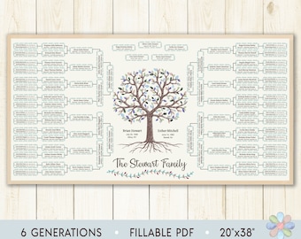 6 Generations Family Tree Template: Large Winter Tree with Roots (Fillable PDF)