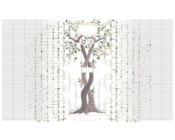 11世代の水彩画家系図：絡み合う2本の夏の木々 Larsi の空白チャート