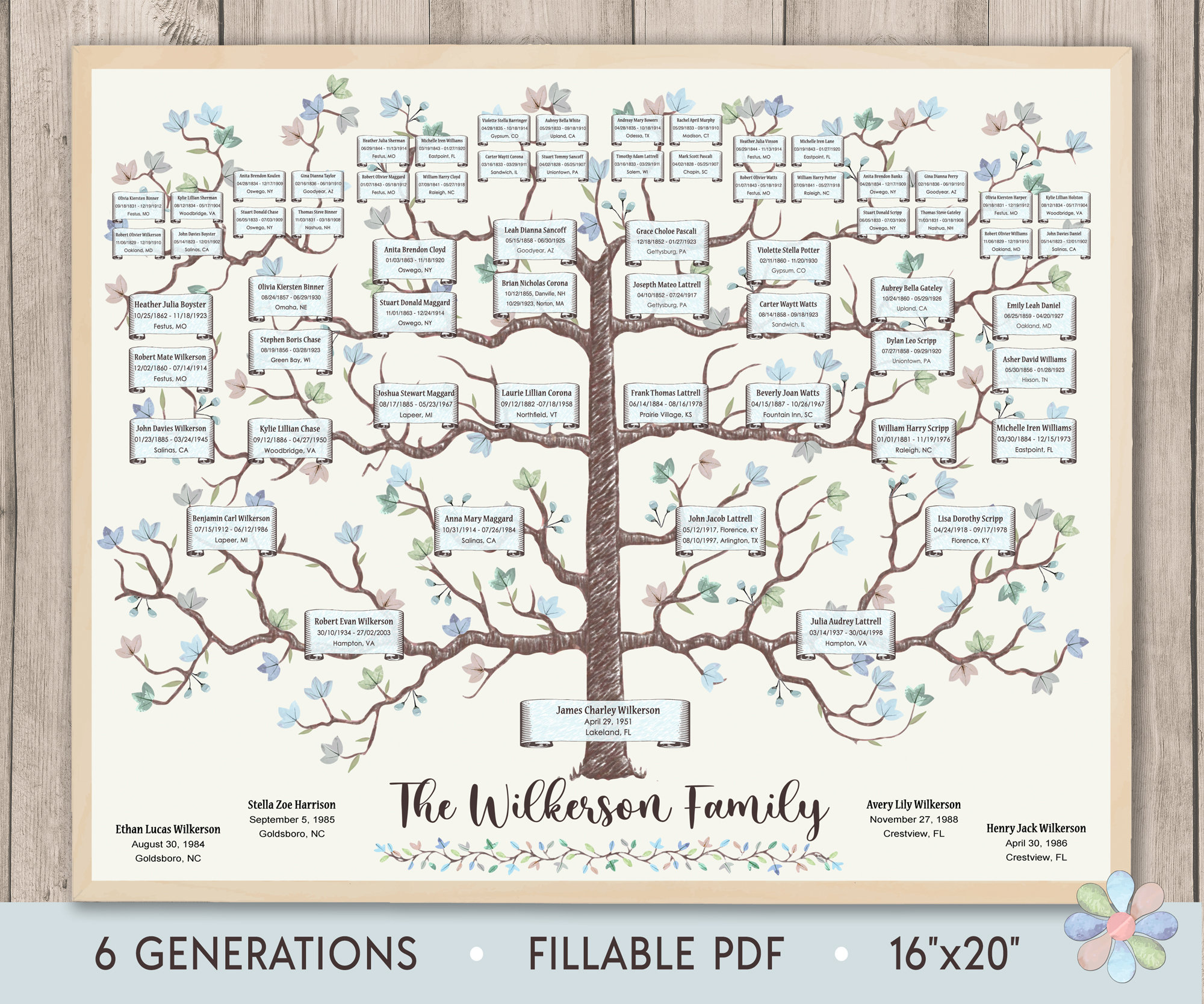 6 Generation Ancestor Chart Details – Free Family Tree Templates