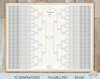 10 Generations Family Tree Template: Blank Sanni Genealogy Chart (Fillable PDF)