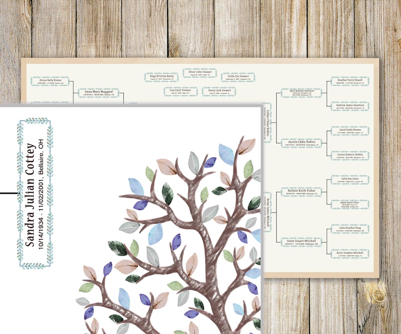 4 Generations Family Tree Template: Large Winter Tree With Roots ...