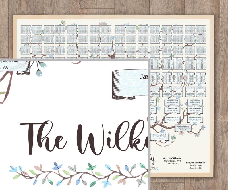 10 Generations Family Tree Template: Winter Branched Wall Art Wilks ...