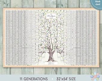 11 Generations Watercolor Family Tree: Old Leafy Tree Large Roeti Blank Chart (Printable Files)