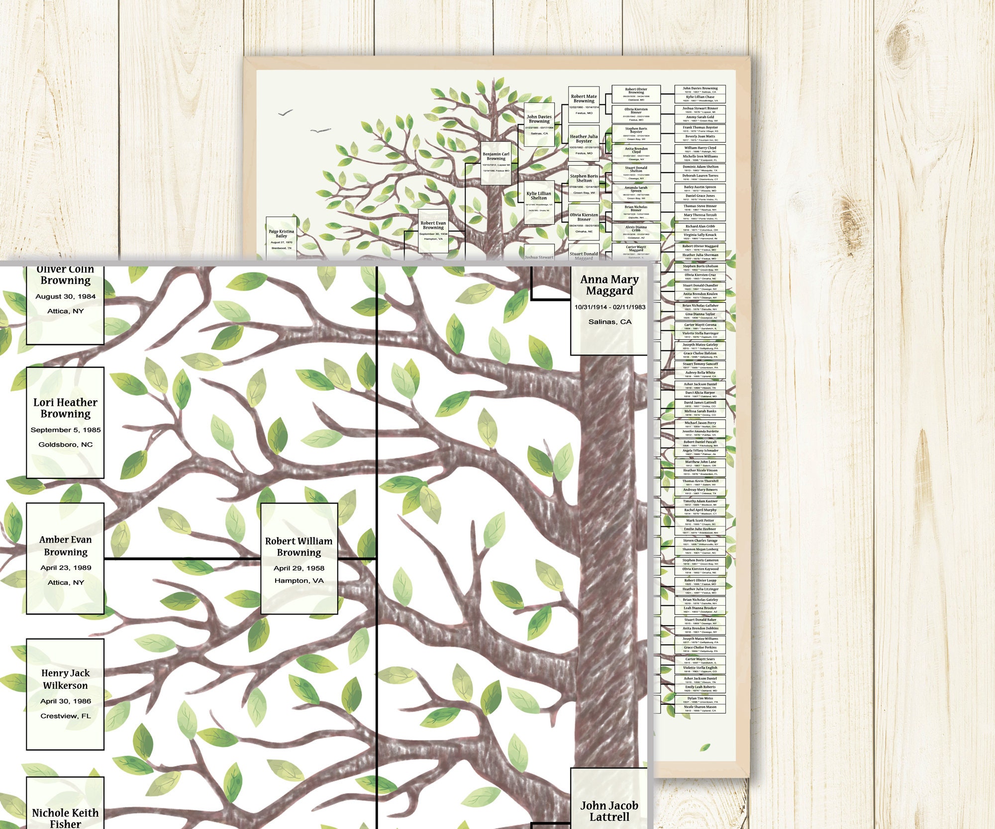 Family Tree Template for 7 Generations. Greenery Browni Watercolor ...