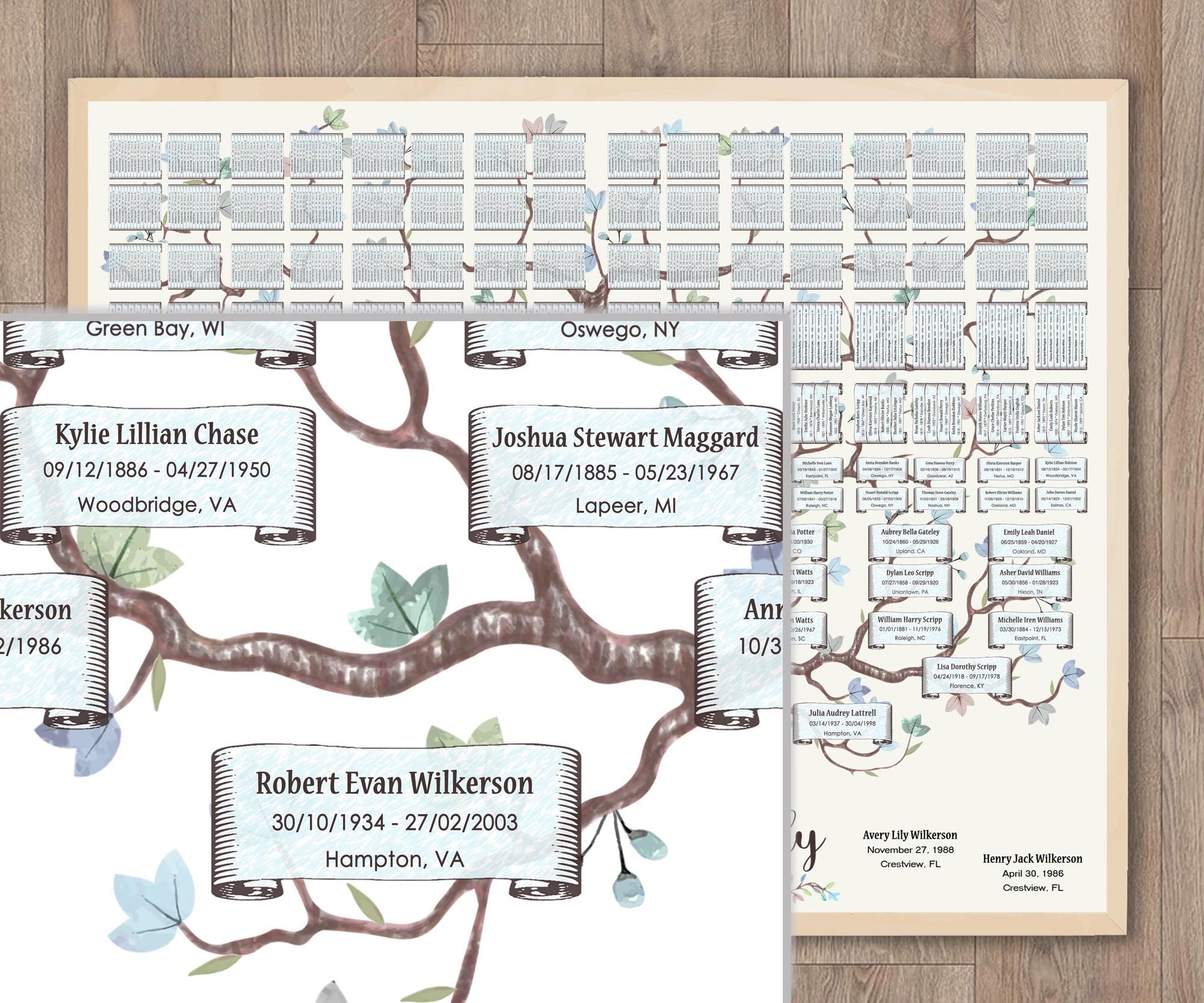 10 Generations Family Tree Template: Winter Branched Wall Art Wilks ...