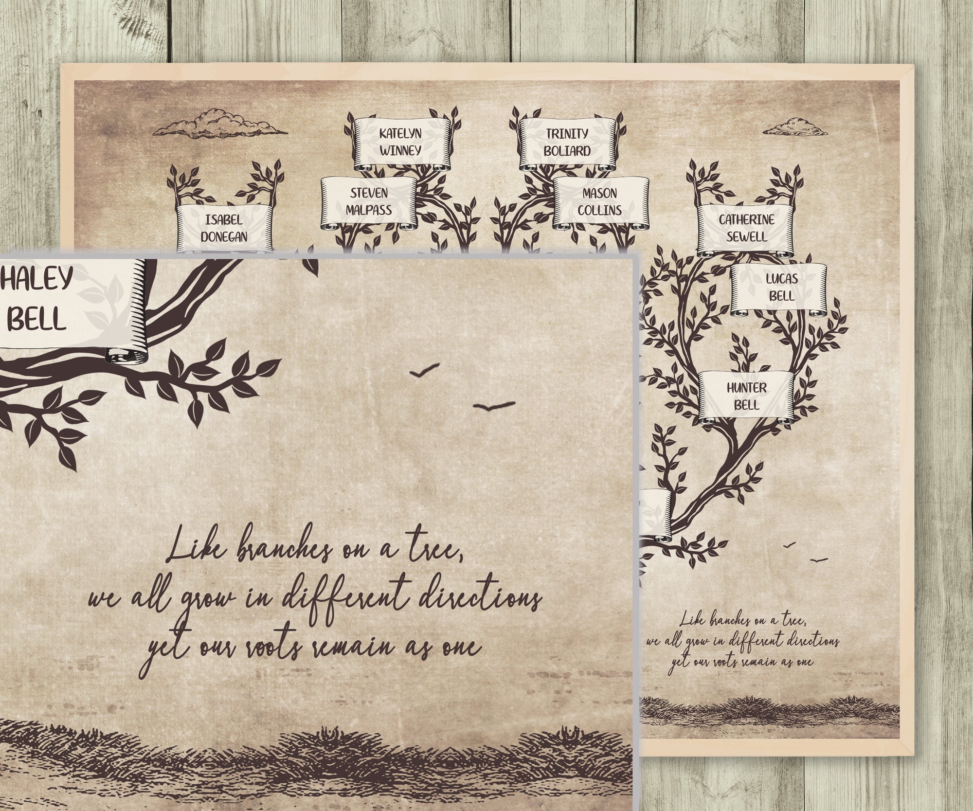 4 Generations Family Tree Template: Tree With Grass and Clouds ...