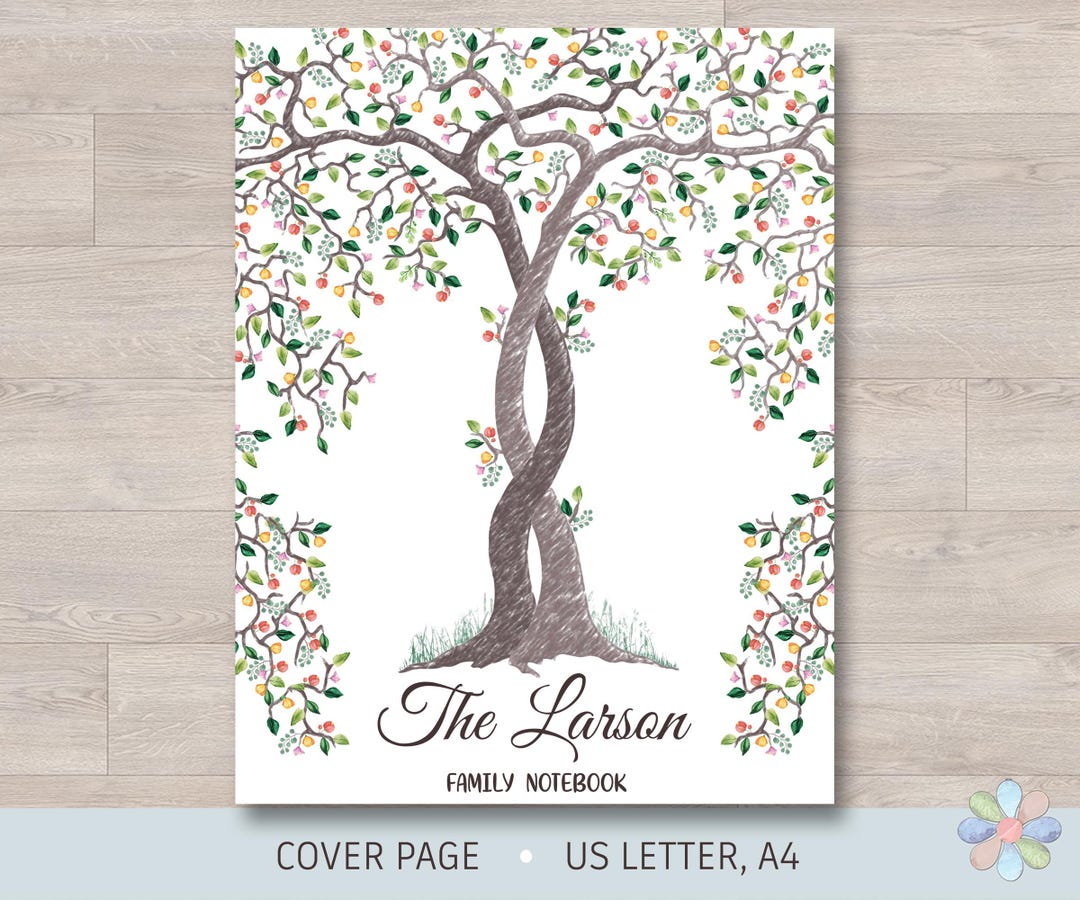 Family Tree Notebook Cover Page: Two Intertwining Leafy Branched Tree ...