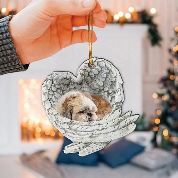 Dog Acrylic Ornament - Dog Lover Gifts - Sleeping Pet Within Angel Wings -  Customized Your Photo Ornament, Custom