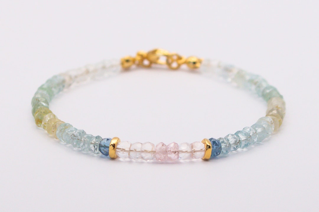 Aquamarine Bracelet Gold Vermeil Beaded Bracelet Natural Shaded