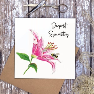 Sympathie la plus profonde - Carte Lily Bee - Carte de vœux abeille - Carte fleur - Carte de vœux fleur - Carte florale - Carte de vœux florale