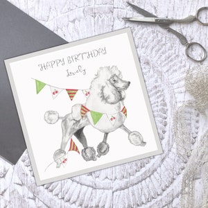 Feliz cumpleaños encantador - 'Cherry Bunting' - Tarjeta de felicitación para perros caniche