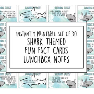 Faits amusants à imprimer sur les requins, lot de 30 notes de boîte à lunch pour enfants, anecdotes éducatives amusantes, ressources pédagogiques de la semaine des requins, design minimaliste