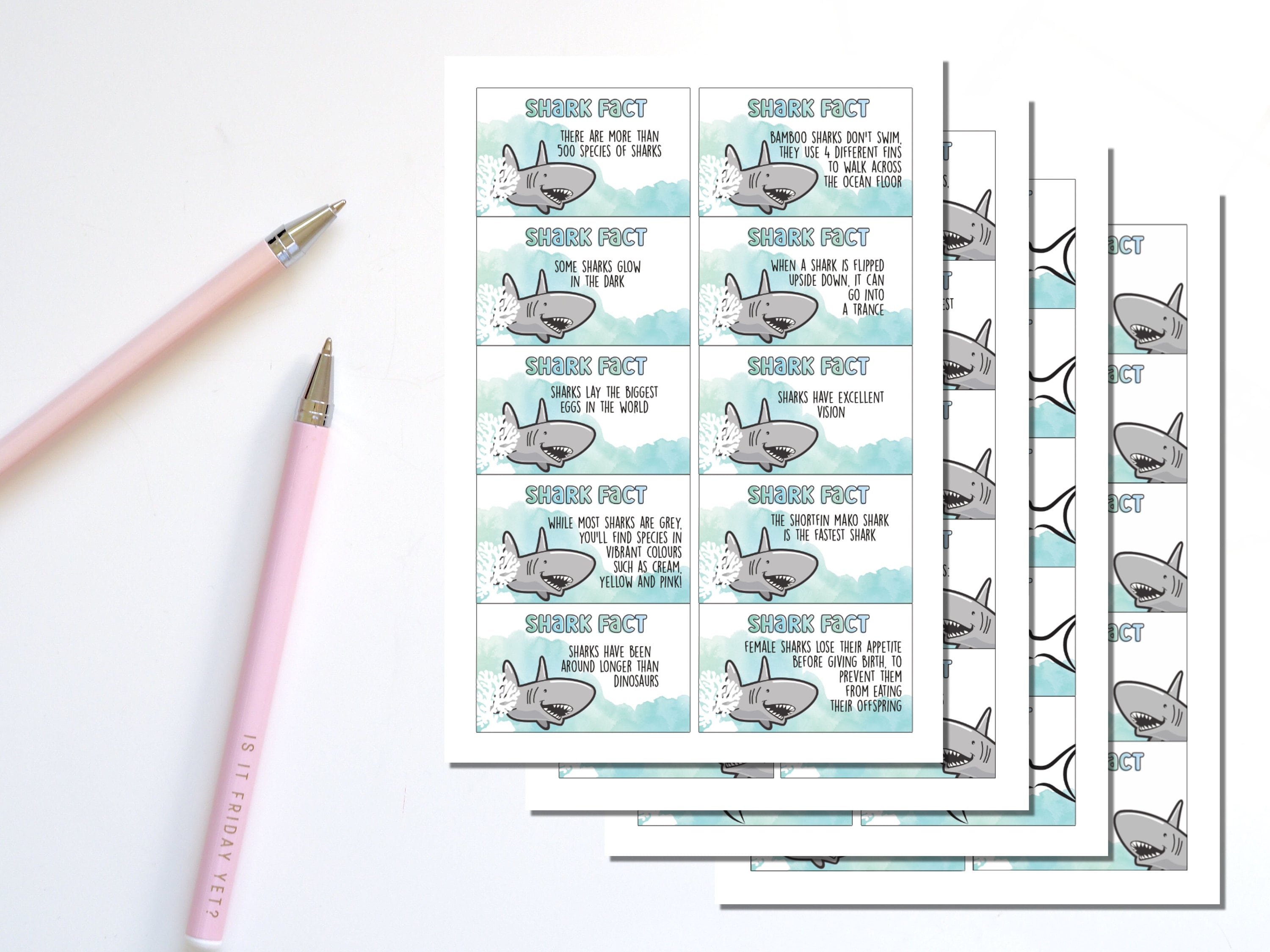 Printable Shark Fun Facts, Set of 30 Kids Lunchbox Notes, Educational ...
