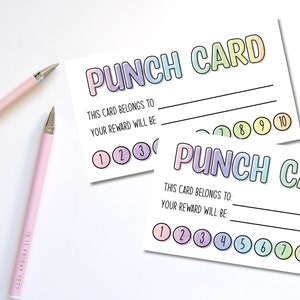 印刷可能な報酬パンチカード、DIY報酬カード、学校リソース、印刷および編集可能なPDF