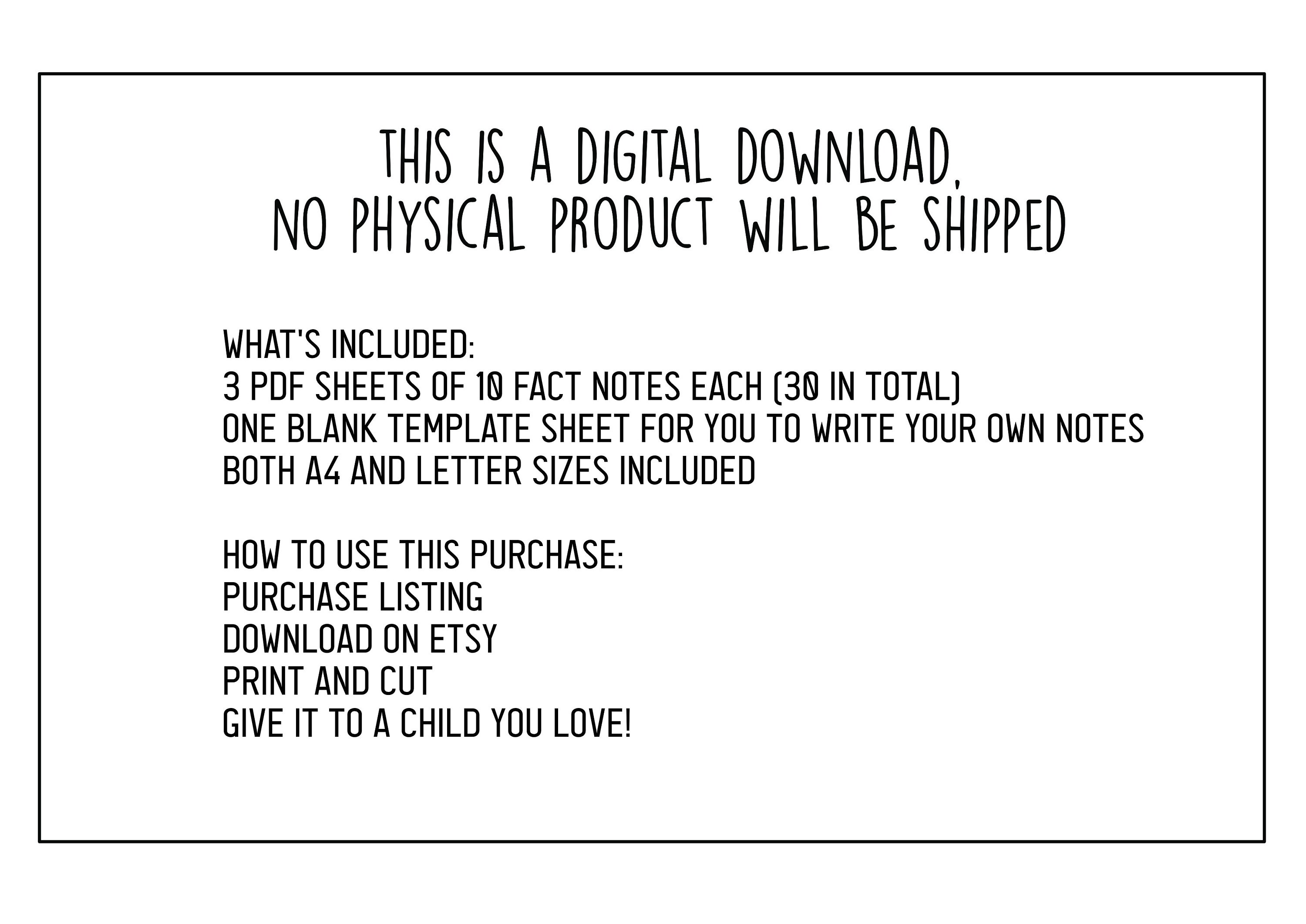 Printable Animal Fun Facts, Set of 30 Kids Lunchbox Notes, Educational