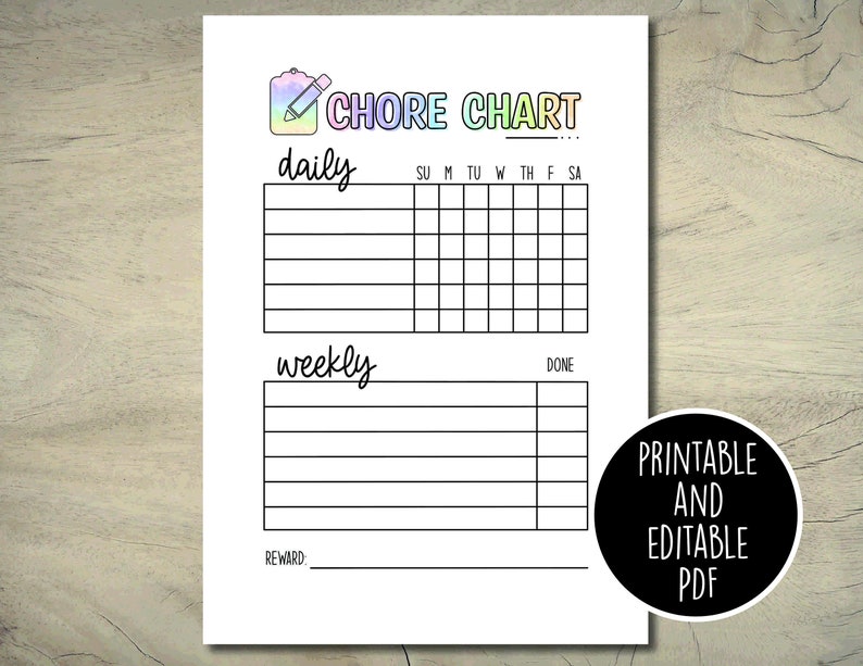 Chore Chart Checklist, Daily and Weekly Printable Chore List ...