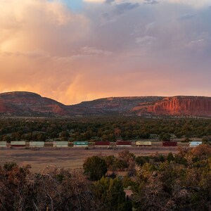 New Mexico Sunset, Train, Mountain view