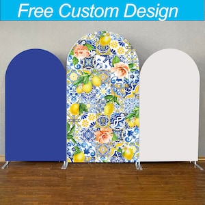 Mediterranean lemon Arch Backdrop Main Squeeze BridalShower Portuguese Tile PhotoBooth Photography Birthday BabyShower Party Chiara Backdrop