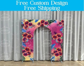 Welcome Open Arch Door Stand Red Hawaii Flower Arch Backdrop PhotoBooth Photography Banner For Wedding Birthday Baby Shower Party Decoration