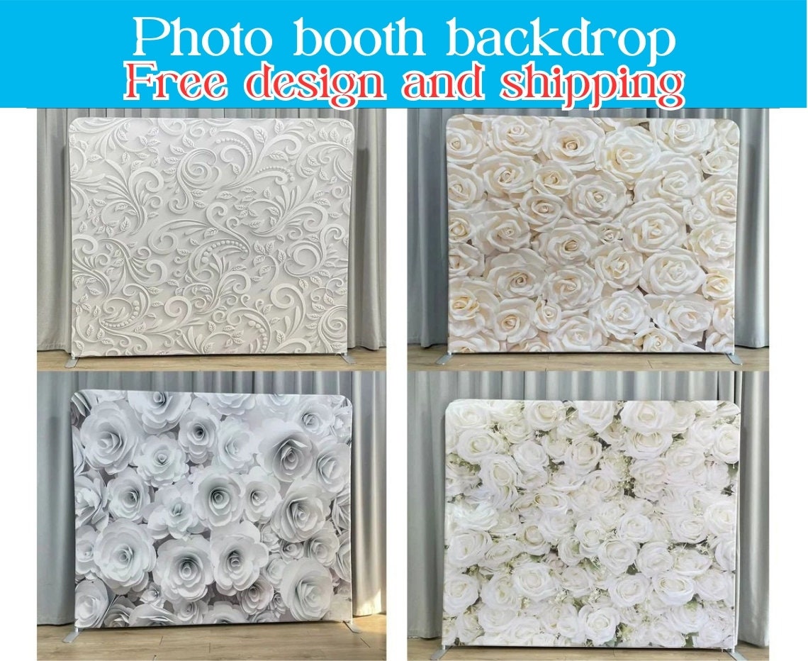 Flower Photo Booth Backdrop Stand White Grey Flowers Pillowcase Backdrop Fabric Cover Wedding Birthday BabyShower Photography Photo Studio