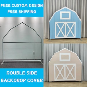 Supporto per fondale ad arco per fienile blu, copertura per fattoria, fondale in metallo, struttura per casa Chiara, fondale per baby shower, compleanno per bambini, matrimonio, cabina fotografica, striscione per feste