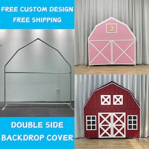 Pink Farm Barn Arch Backdrop Stand Cover Metal Backdrop Frame House Chiara Backdrop Baby Shower Kid Birthday Wedding PhotoBooth Party Banner