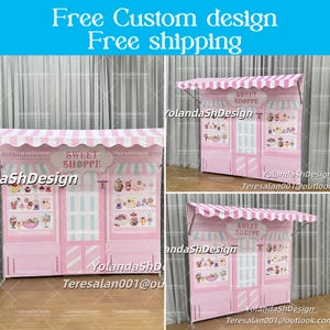 Awning Backdrop Metal Stand with Printed Ceiling Cover Store Cover For Sweet Shop/Wedding/Birthday/Baby Shower/Christmas Photography Studio