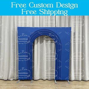 Welcome Open Arch Door Stand 3D Blue Ripple Arch Backdrop Cover PhotoBooth Photography Banner For  Wedding Birthday Baby Shower Party Decor