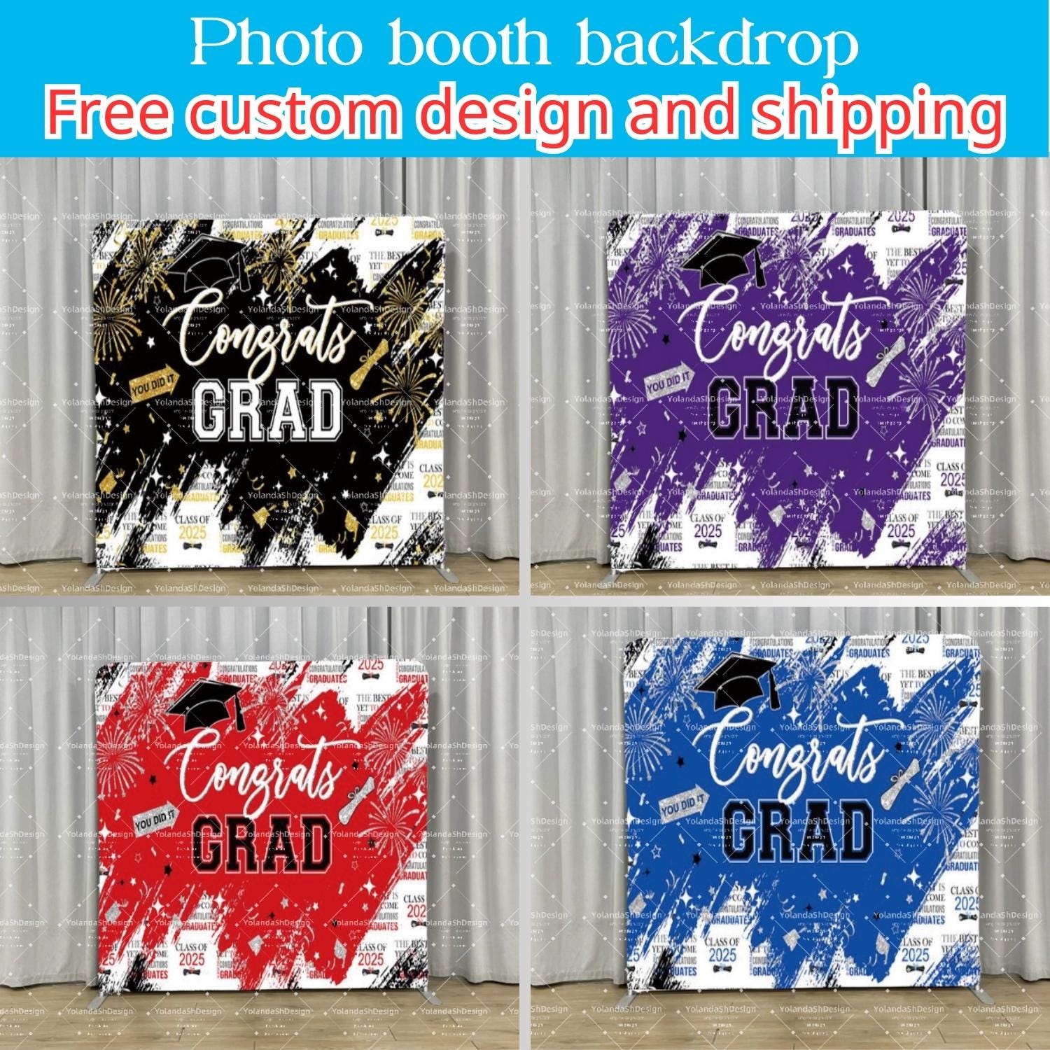 Graduation Sparkle Photobooth Backdrop Stand Graffiti Grad Congrat ...