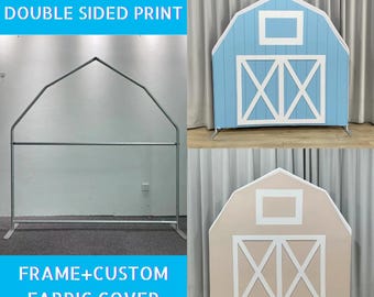Blue Barn Arch Backdrop Stand Farm Cover Metal Backdrop Frame House Chiara Backdrop Baby Shower Kid Birthday Wedding PhotoBooth Party Banner