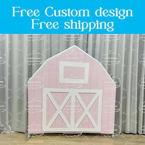 Rosa Bauernhof Scheune Bogen Backdrop Metallständer Backdrop Rahmen Chiara Backdrop für Babyshower Kid Geburtstag Photobooth Fotografie Party Decor