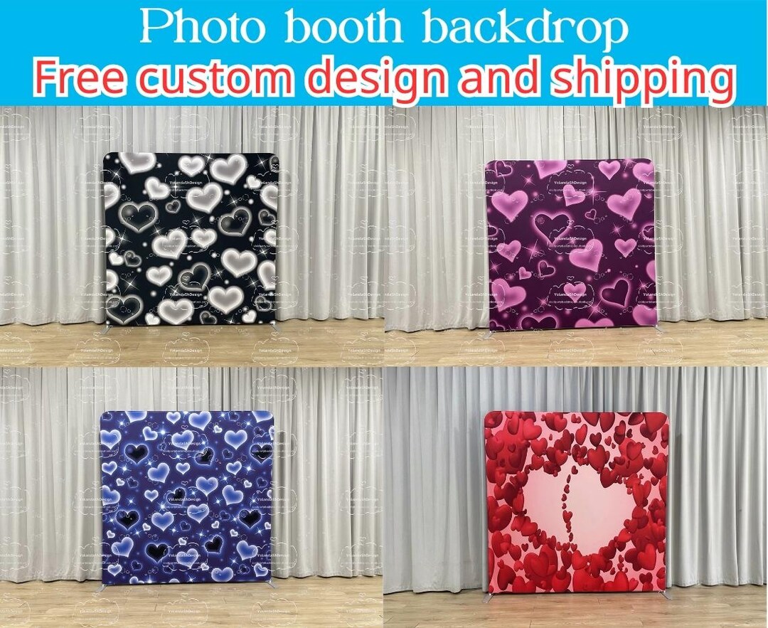 Valentine's Day Photo Booth Backdrop Stand Hearts Fabric Cover ...