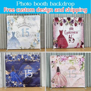 Support de toile de fond pour cabine Photo Quinceañera Mis Coing Anos princesse anniversaire taie d'oreiller toile de fond couverture en tissu photographie de mariage Studio Photo