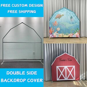Red Barn Farm Arch Backdrop Stand Cover Metal Backdrop Frame House Chiara Backdrop Baby Shower Kid Birthday Wedding PhotoBooth Party Banner