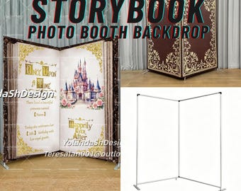 Once Upon a Time Storybook Backdrop Metal Stand Fairytale Castle Book Pillowcase Cover Wedding Birthday Baby Shower Photo Booth Backdrop