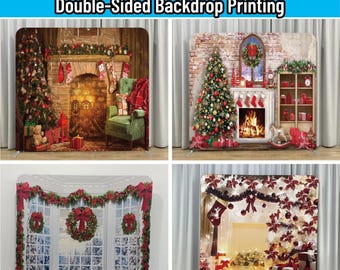 Christmas Fireplace Photo Booth Backdrop For Xmas Tree Party Decor Pillowcase Backdrop Fabric Cover Photography Backdrop Banner Studio Props