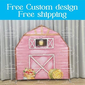 Pink Farm Barn Arch Backdrop Stand Metal Backdrop Frame Chiara Backdrop Cover For BabyShower Kid Birthday PhotoBooth Photography Party Decor