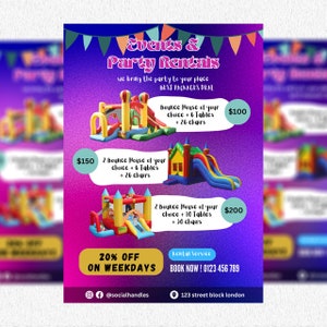 Bounce House Rental Flyer, DIY Canva Bounce House Rental Flyer Template, Kids Party Rental Flyer, birthday bounce flyer