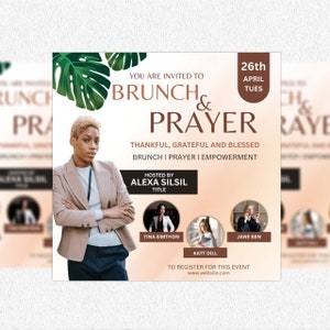 Sunday Brunch Flyer, Editable Social Media Flyer Canva, DIY Brunch, Editable Template Flyer Brunch and Prayer, Women empowerment Flyer