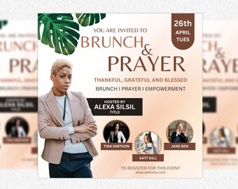 Sunday Brunch Flyer, Editable Social Media Flyer Canva, DIY Brunch, Editable Template Flyer Brunch and Prayer, Women empowerment Flyer