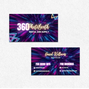 360 Photo Booth-Visitenkartenvorlage, Leih-Visitenkartenvorlage, Photo Booth-Visitenkarte, bearbeitbare Visitenkarte, Neon Videobooth