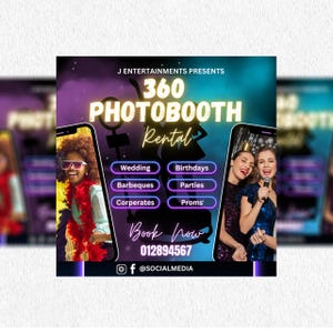 360 Photobooth, 360 Photobooth Flyer, Photobooth Social Media Posts, Event Flyer, Party Flyer, Canva DIY Flyer