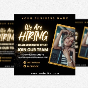 We&#39;re Hiring Flyer, DIY Flyer Template Design, Now Hiring Flyer, Hair Stylist Wanted Flyer, Hire Flyer, Business Flyer, Social Media Flyer