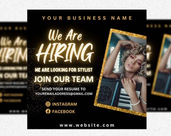 We're Hiring Flyer, DIY Flyer Template Design, Now Hiring Flyer, Hair Stylist Wanted Flyer, Hire Flyer, Business Flyer, Social Media Flyer