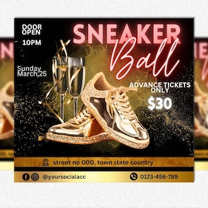 Sneaker Ball Flyer, Sneaker Ball Gala, Sneaker Ball Invite, Sneaker Gala Invitation, Social Media Flyer, Canva Birthday Flyer