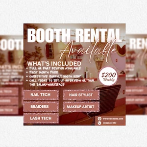 Beautician Flyer, Booth Rental Flyer, Booth Rental Post, Booth for Rent Flyer, Chair Rental, Marketing Flyer, Social Media Flyer