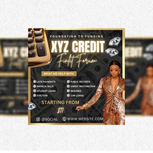 Credit repair flyer, Credit restoration flyer, Credit fix template, Credit seminar flyer, DIY flyer, Canva flyer, Credit repair template